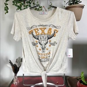 Kali Reve Texas Tie Front Cropped T-Shirt